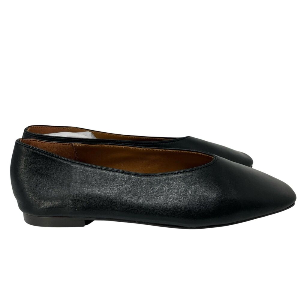 Madewell Mylie Ballet Flats Womens 9.5 True Black Leather Slip On Square NX050